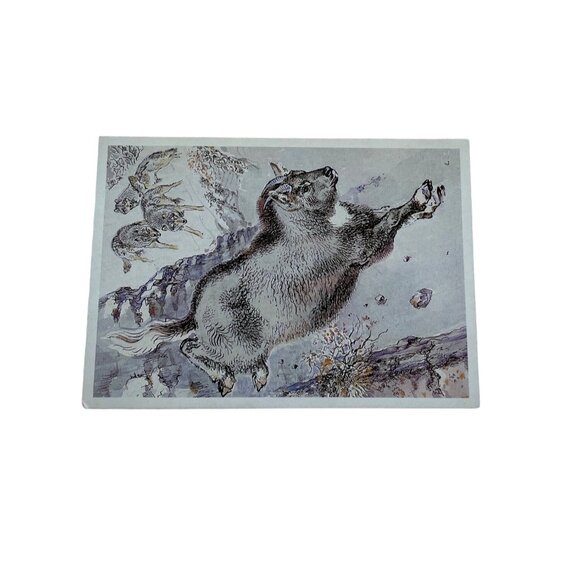 Vintage Postcard Goral Running From Wolves in Nature u - Picture 1 of 2